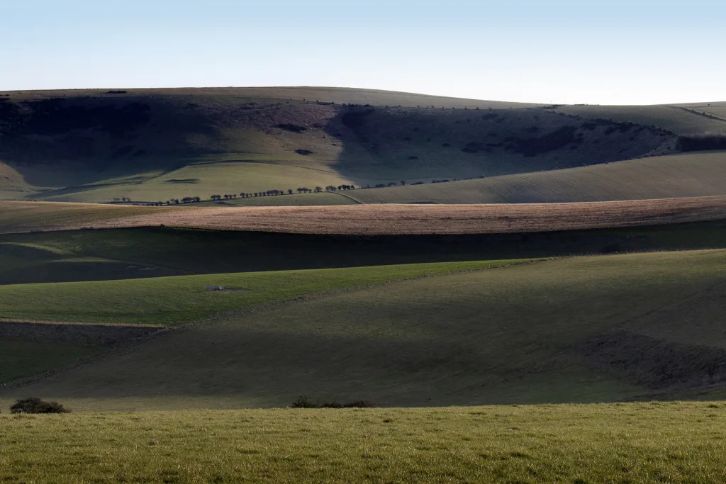 Rolling hills with green grass