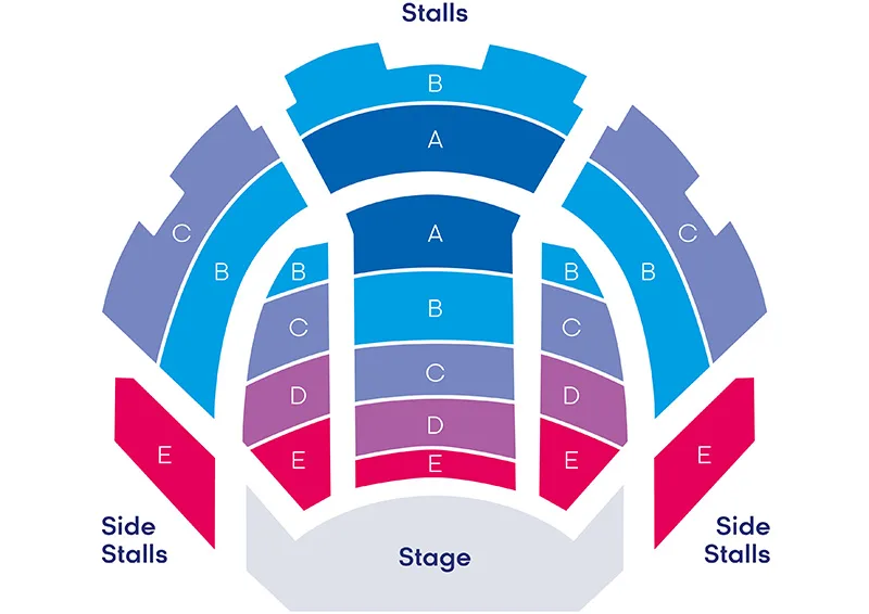 Map of seating sections in the Brighton Dome Concert Hall Stalls.